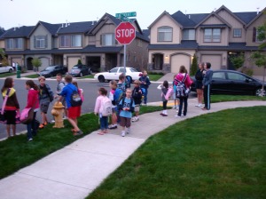 All the kiddos at the bus stop